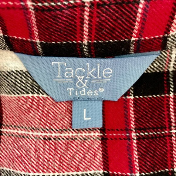 Tackle & Tides Red Black Plaid Cotton Button Down Flannel Shirt Men's Large NEW - Picture 8 of 10